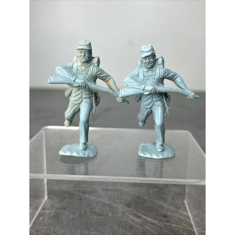 VTG Marx 54mm Union Blue Soldier Infantry 2 Figures Running W/Rifle Civil War